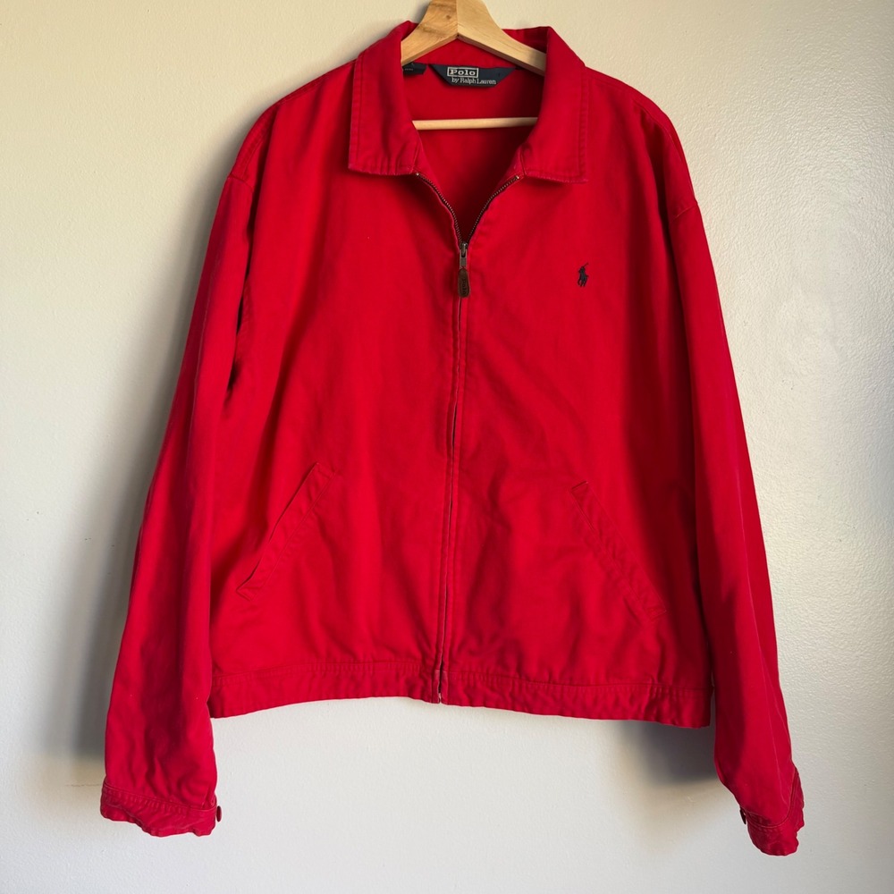 Vintage Polo Ralph Lauren Mens Red Cotton Harrington Jacket Full Zip Pony XXL - Picture 6 of 8